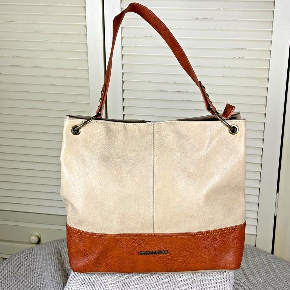 Gorgeous‎ Montana West Brown Beige Leather Tote Equestrian Shoulder Bag Purse